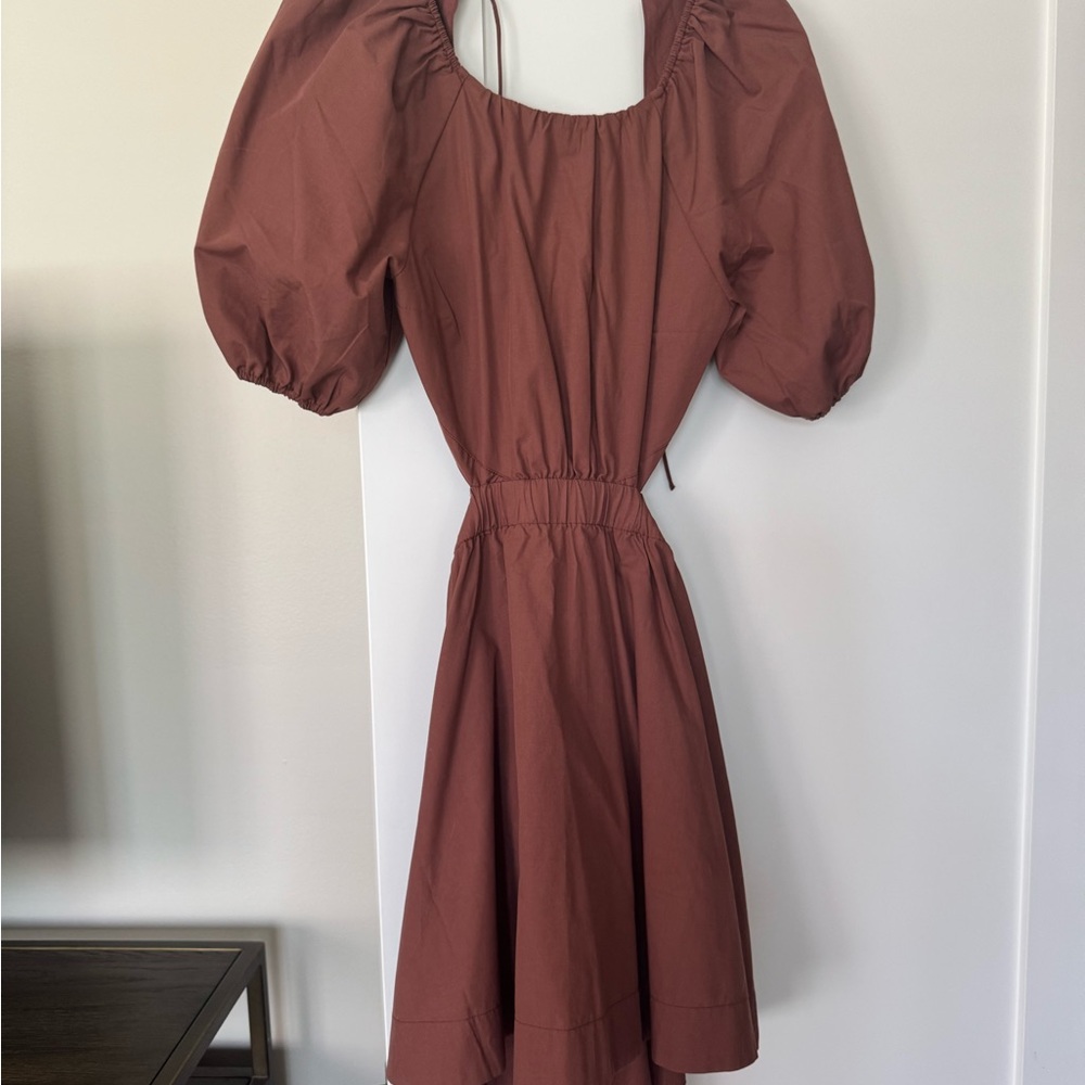 Brown Puff Sleeve Dress with cut outs in back